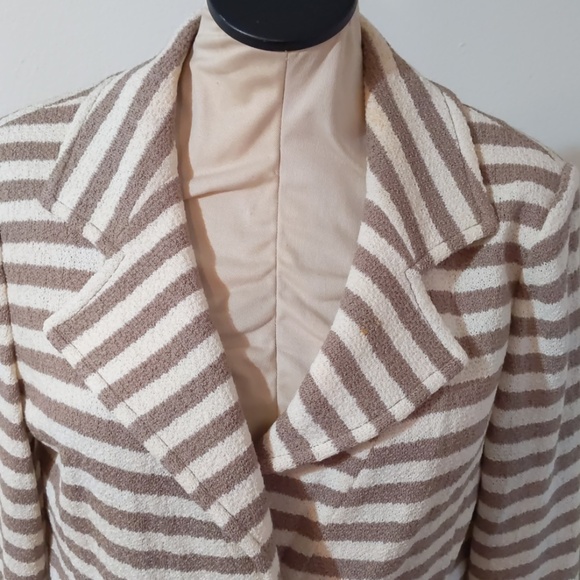 St John Santana Knit Terra Sand White Striped Two Blazer Jacket - Picture 3 of 7